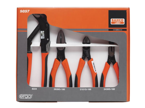All four pliers from the Bahco set displayed in a row for comparison.