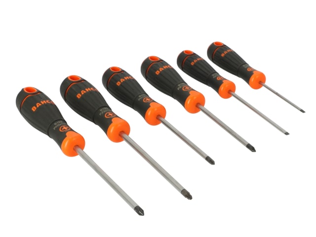 All six screwdrivers from the BahcoFit set displayed clearly together.