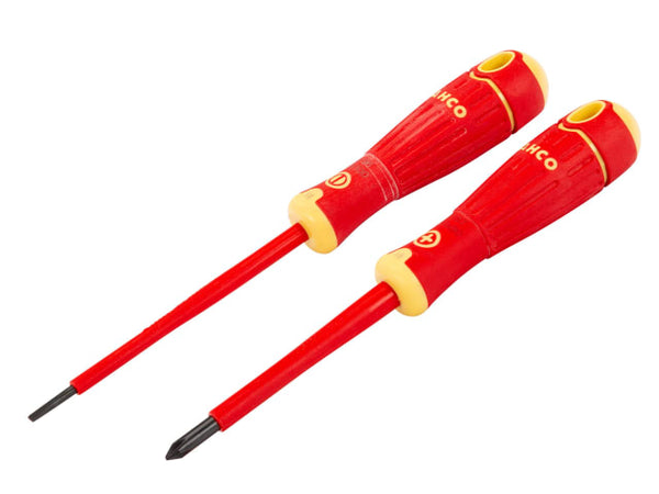 Both insulated screwdrivers from the BahcoFit 2-piece set shown side-by-side.