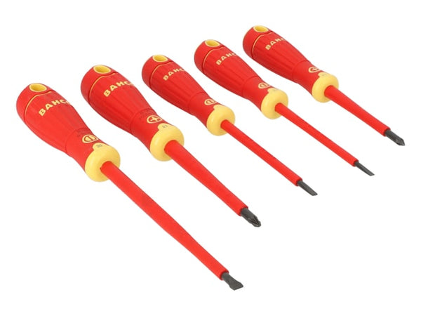 The five insulated screwdrivers from the BahcoFit set arranged in a row.