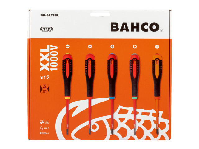 Bahco BE-9878SL ERGO Slim VDE Insulated Screwdriver Set, 12 Piece