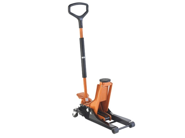 Side profile of the Bahco BH12000 trolley jack, showing its low entry height.