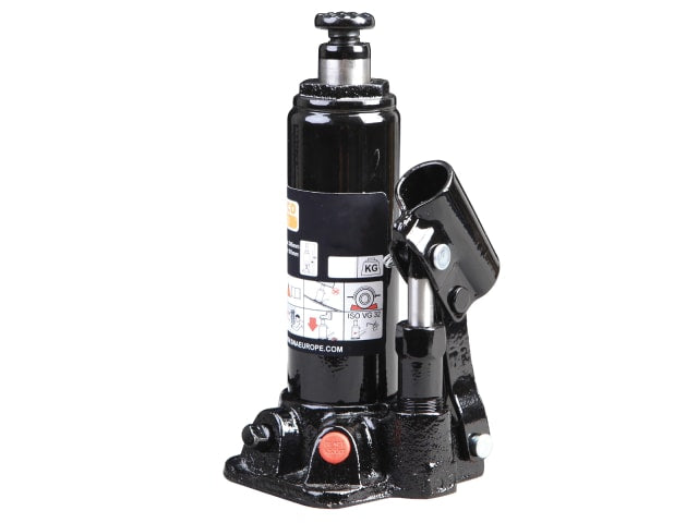 A Bahco 12-ton hydraulic bottle jack with a black body and orange accents.