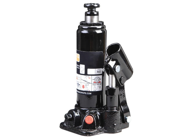 A Bahco 12-ton hydraulic bottle jack with a black body and orange accents.