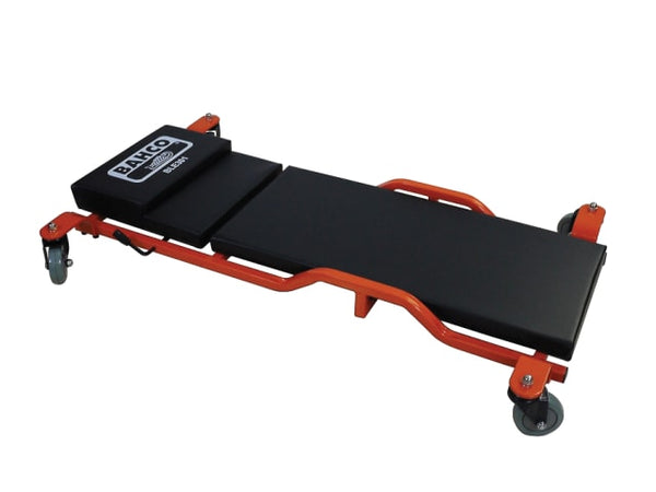 A Bahco BLE301 car creeper with a padded headrest and six swivel castors.