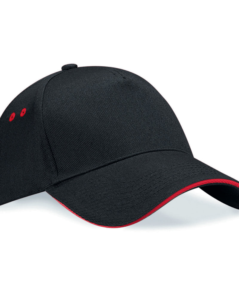 Beechfield B15C trucker cap with a navy blue front and classic red mesh.