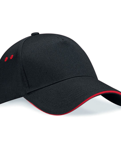 Beechfield B15C trucker cap with a navy blue front and classic red mesh.