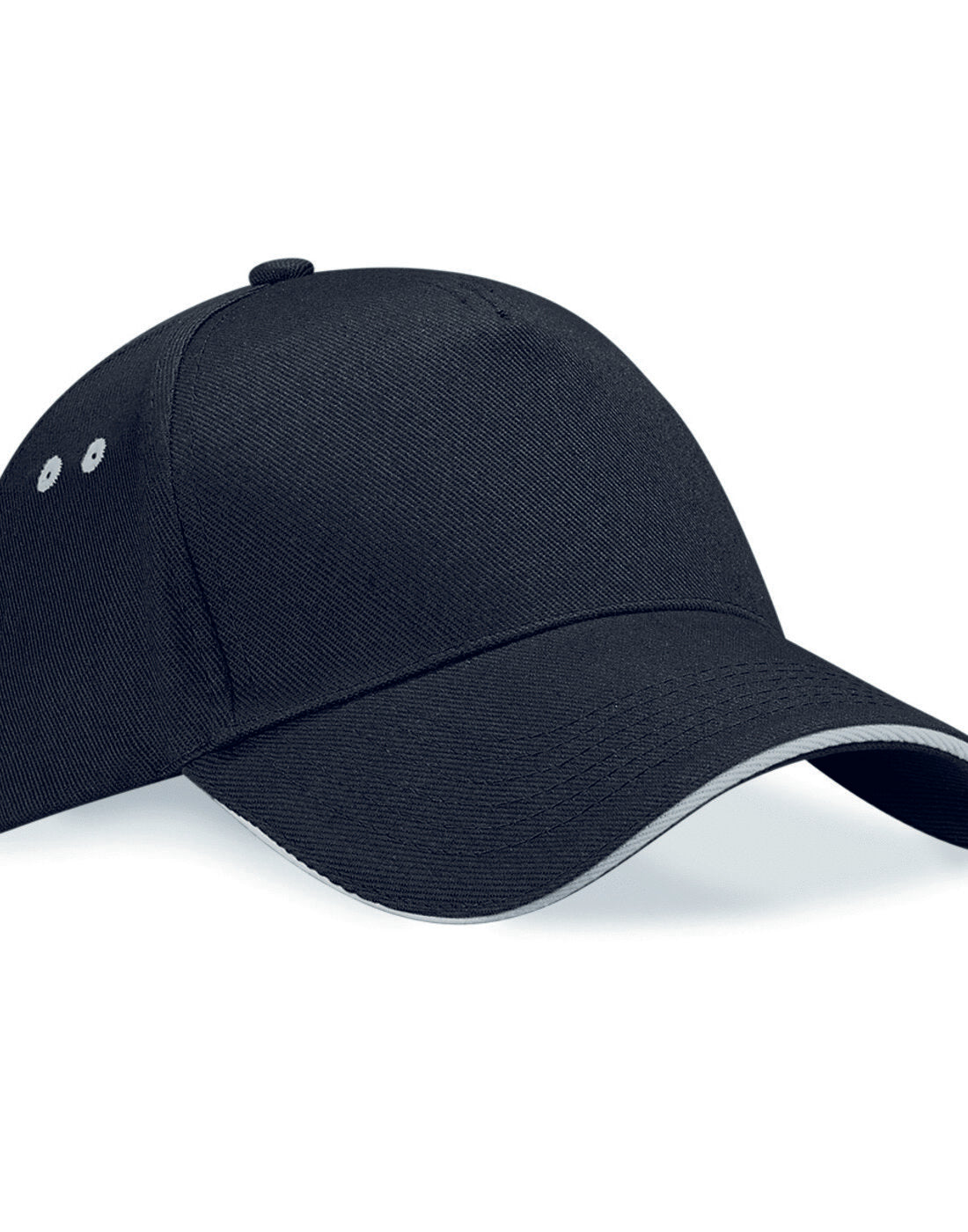 Beechfield B15C trucker cap featuring a black front and light grey mesh.