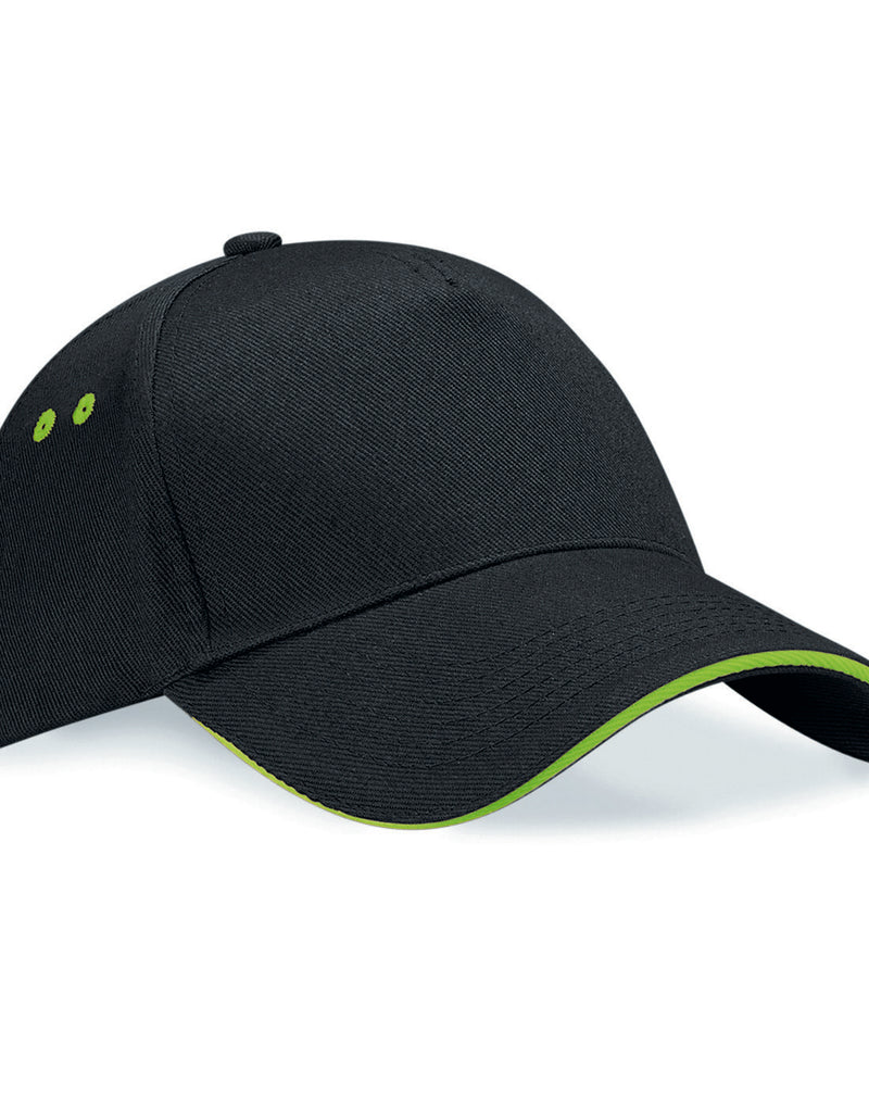 Black and lime green Beechfield B15C contrast snapback trucker cap.