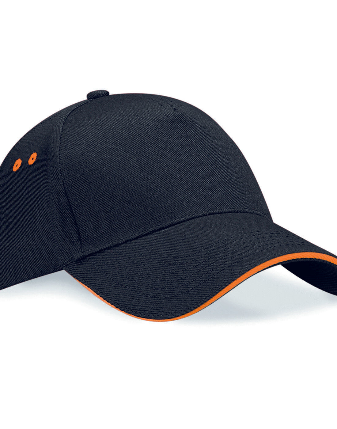 Beechfield B15C trucker cap with a black front panel and bright orange mesh.