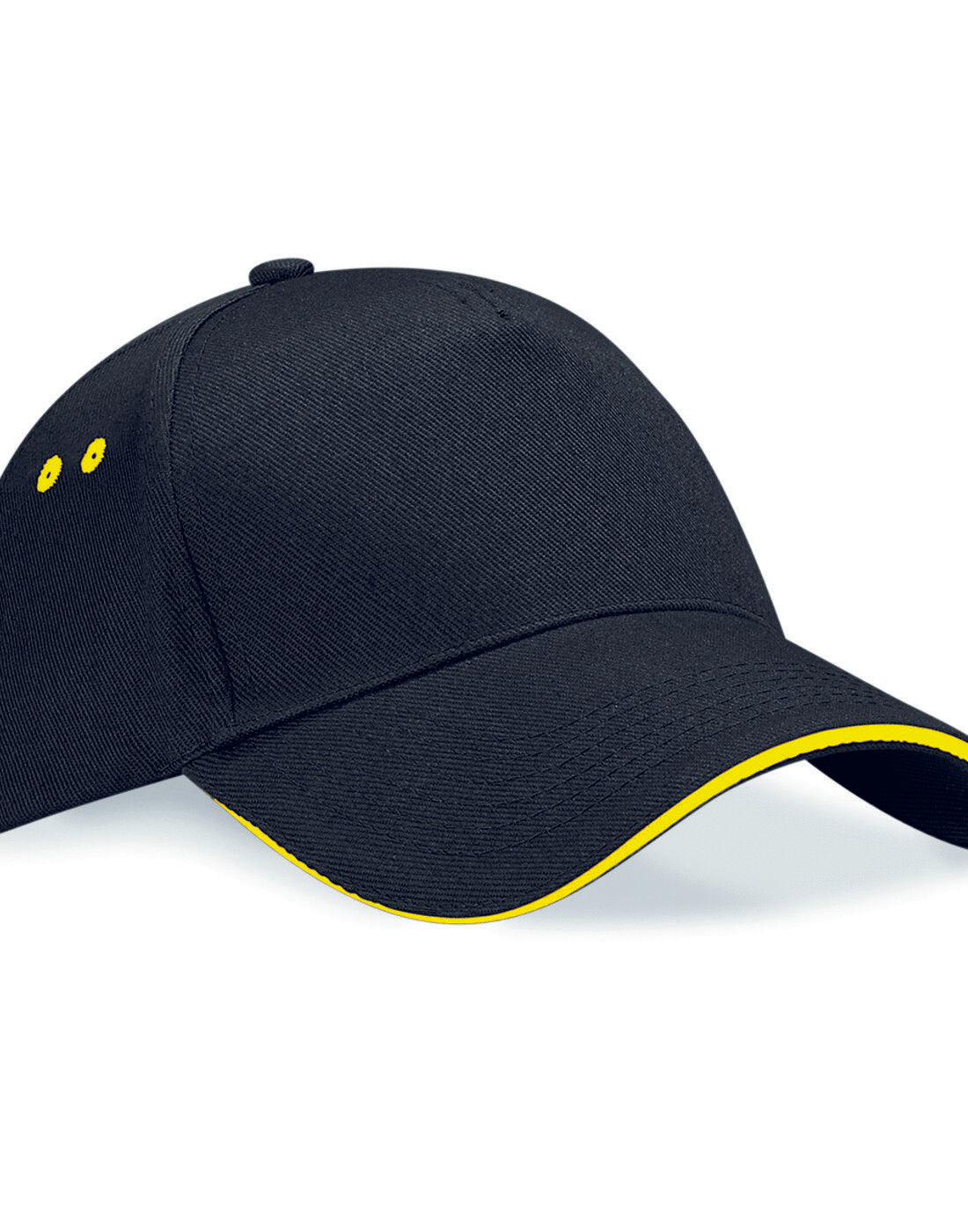 Black Beechfield B15C snapback trucker cap with a contrasting yellow mesh back.