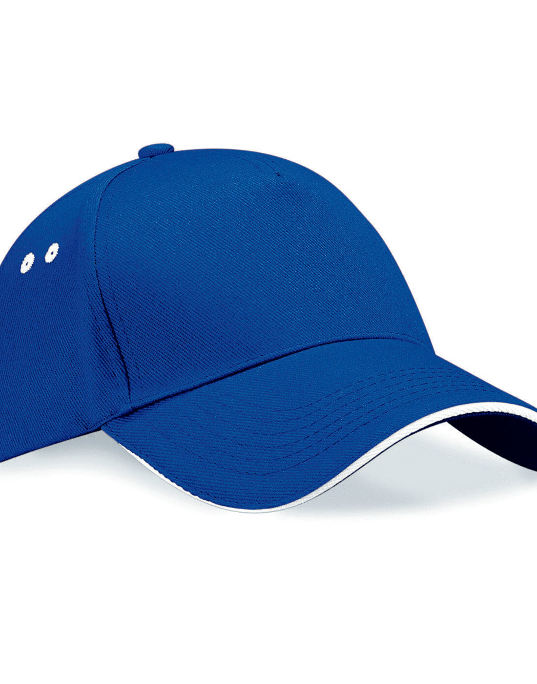 Blue Beechfield B15C trucker cap with a white front panel and adjustable snapback.