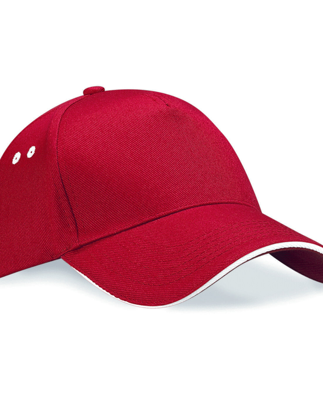 Classic red and white Beechfield B15C contrast snapback trucker cap.