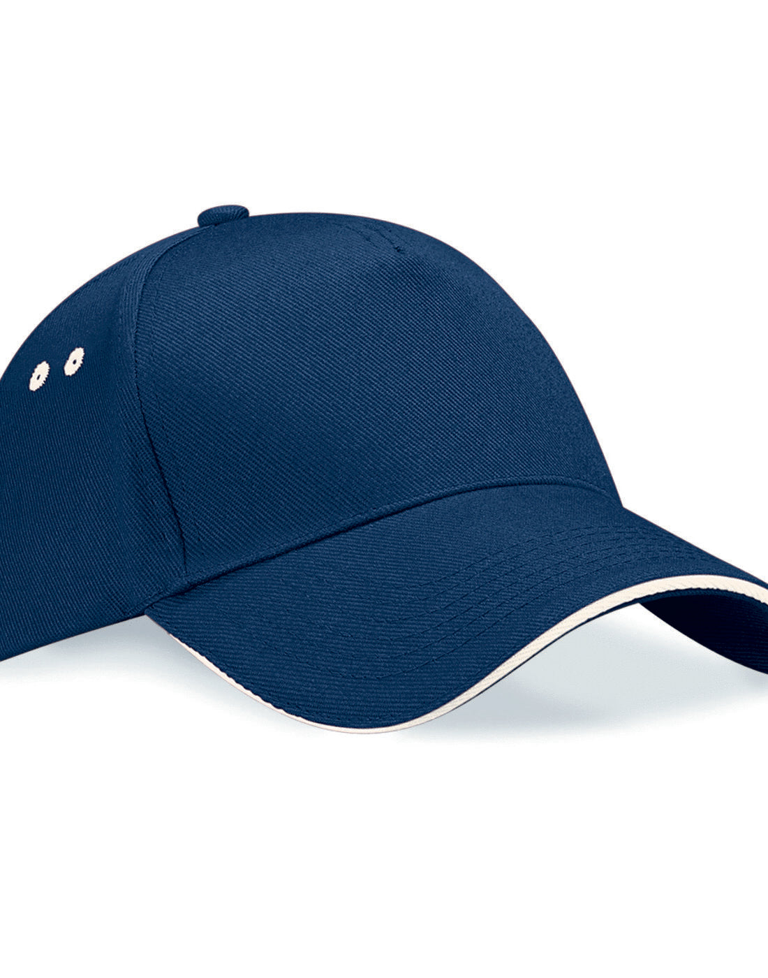 French navy Beechfield B15C trucker cap with a putty-colored mesh back.