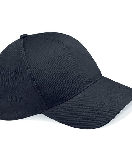Classic black Beechfield B15 5-panel baseball cap.