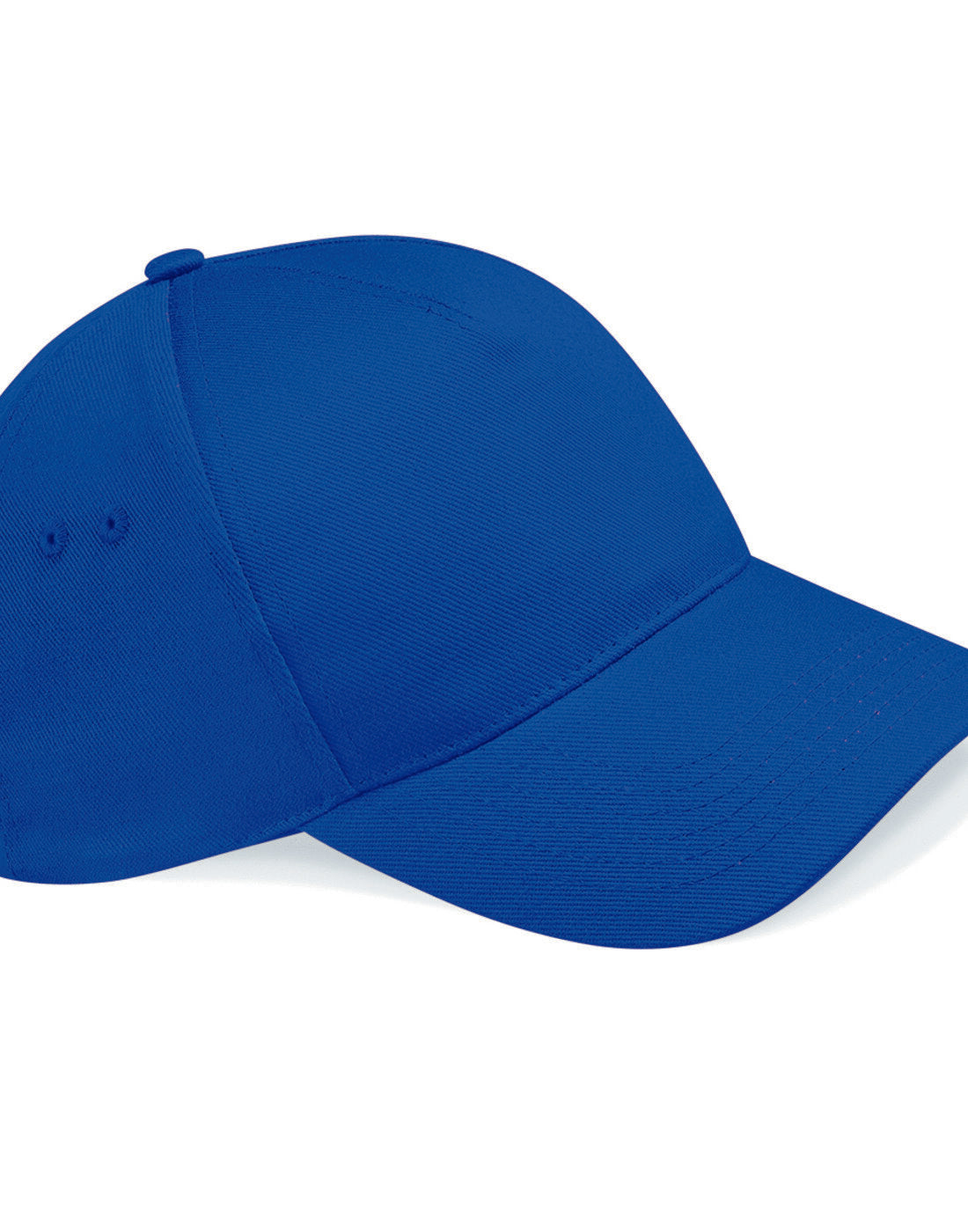Chocolate blue Beechfield B15 5-panel baseball cap, angled view.