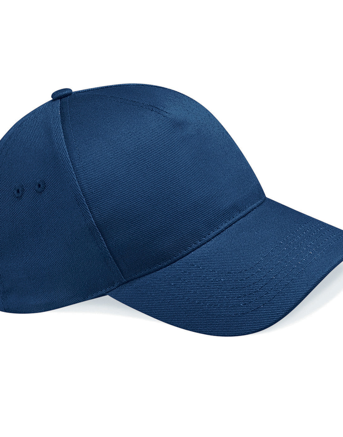 French navy blue Beechfield B15 5-panel baseball cap, side profile.