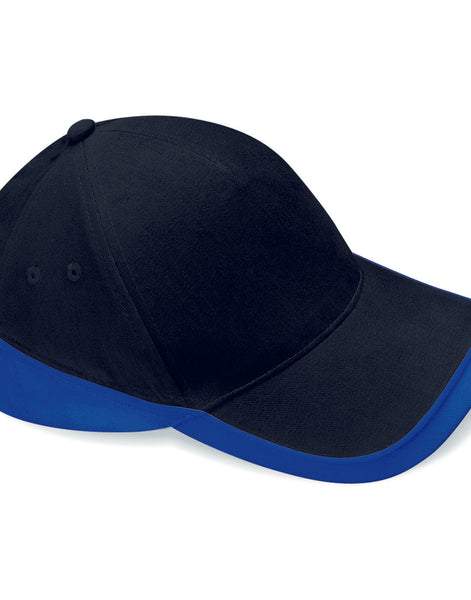 Beechfield B171 trucker cap with a black front, brown peak, and white mesh.