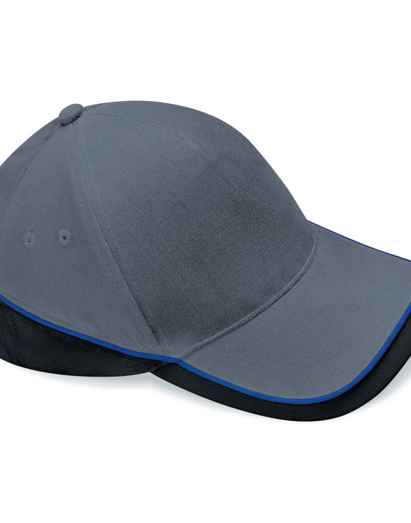 Graphite front, black peak, and brown mesh Beechfield B171 trucker cap.