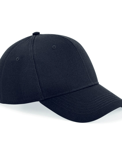 Angled front view of the structured Beechfield B18 6-panel cap in black.