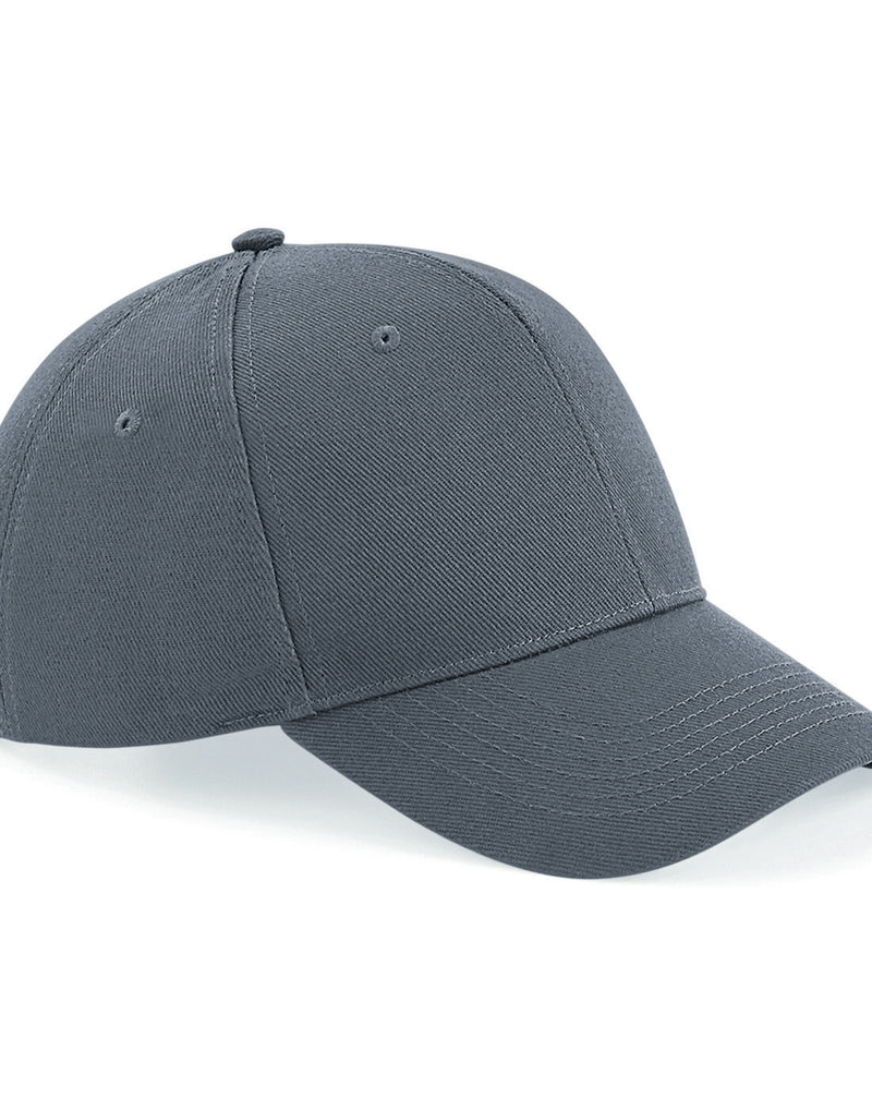 Graphite grey Beechfield B18 6-panel cap, three-quarter perspective.