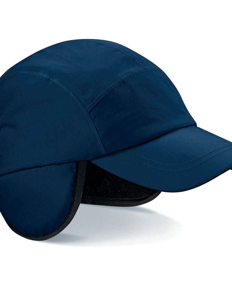 Navy blue Beechfield B355 canvas 5-panel cap with a flat peak.
