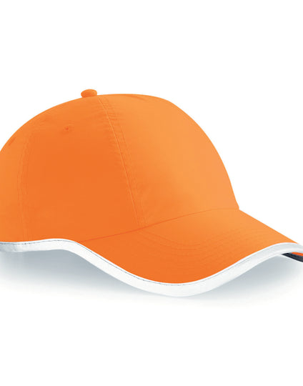 Bright fluorescent orange Beechfield B35 baseball cap for high visibility.