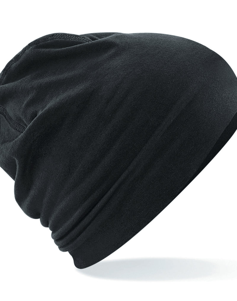 All-black Beechfield B366 athletic snapback trucker with a mesh back.