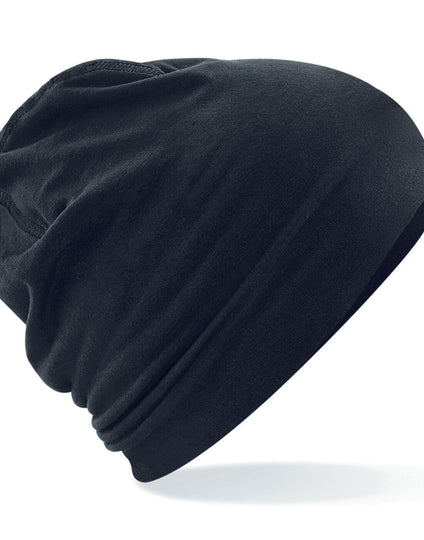 All-black Beechfield B366 athletic snapback trucker with a mesh back.