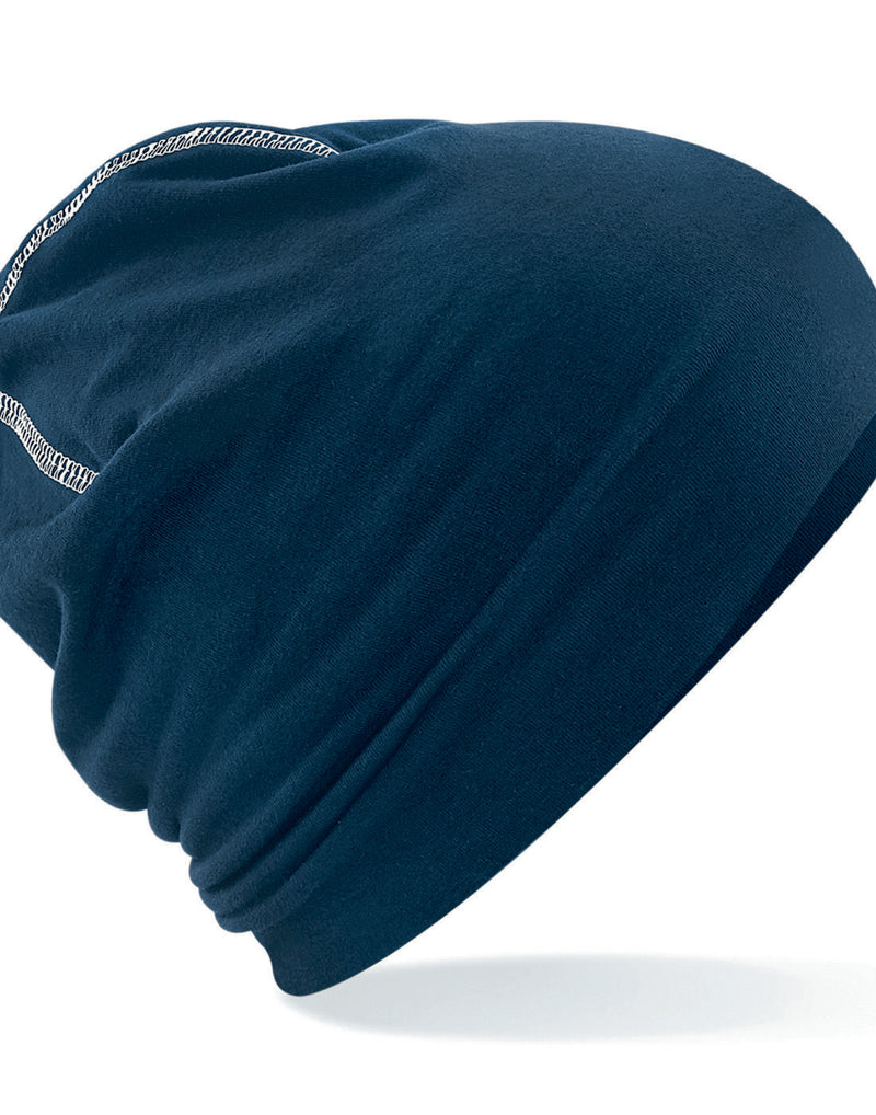 French navy and white Beechfield B366 athletic snapback trucker cap.