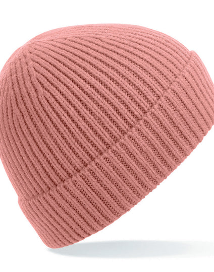 Black heather Beechfield B380 organic cotton beanie with a subtle marl effect.