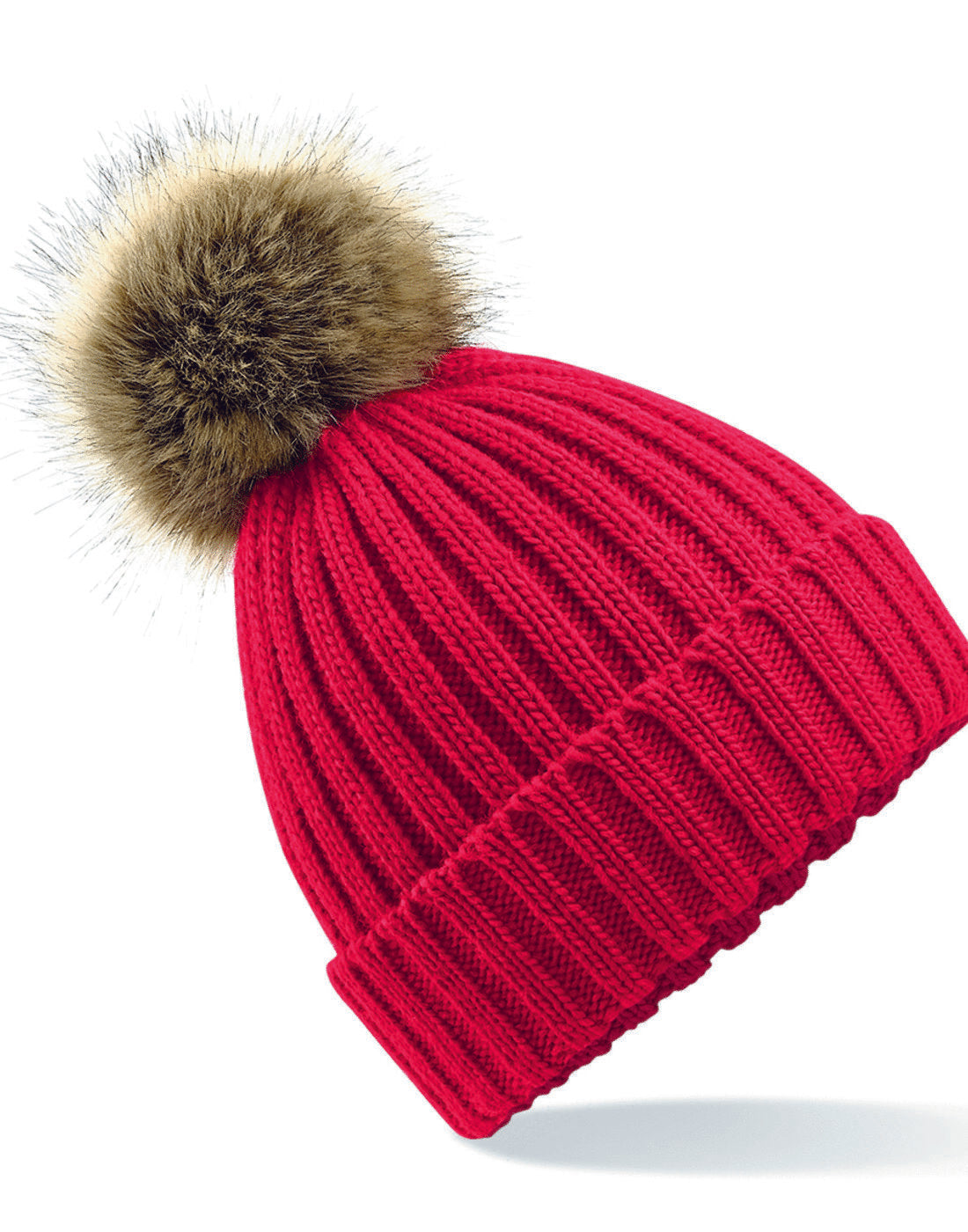 Beechfield Faux Fur Pom Pom Chunky Beanie