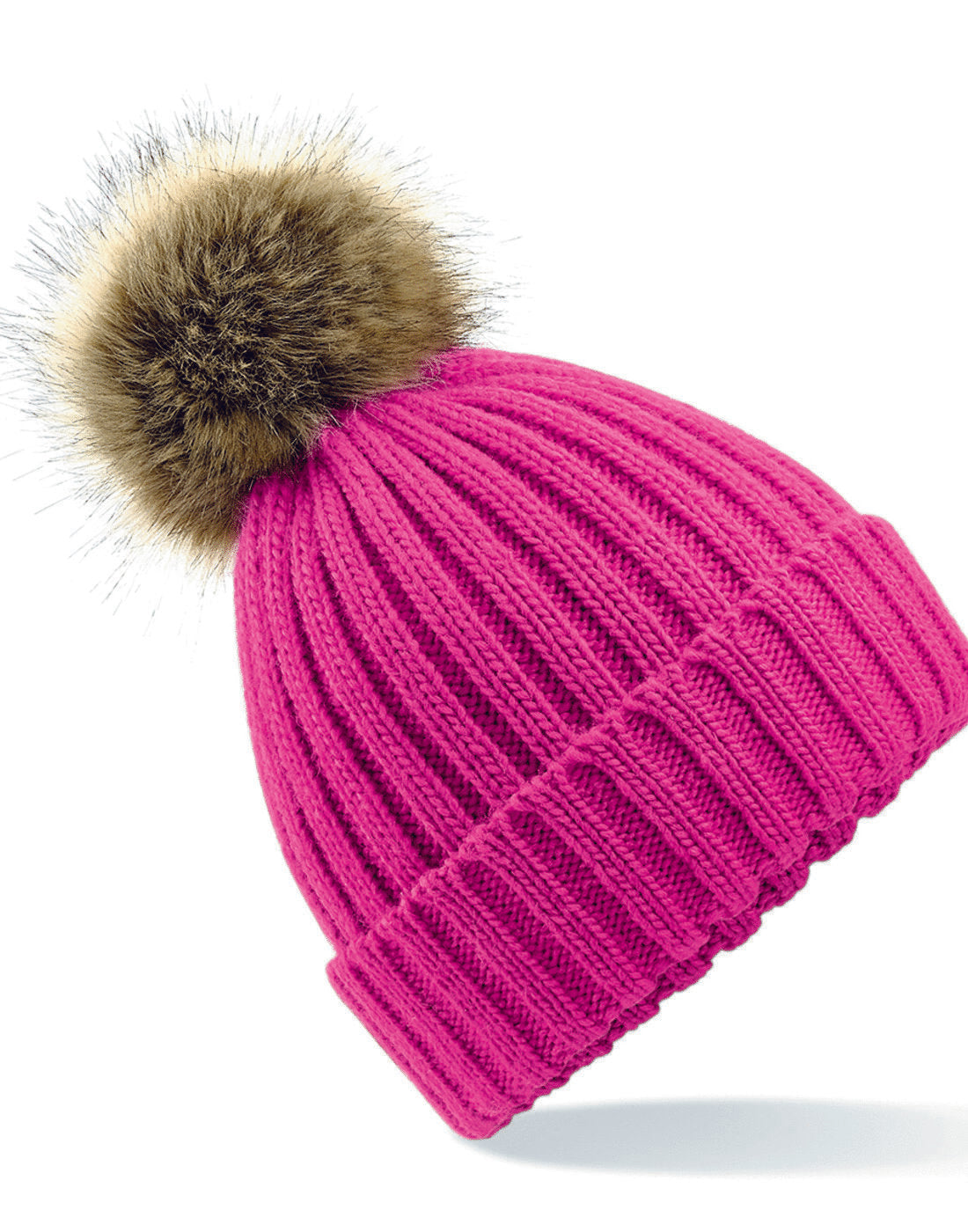 Beechfield Faux Fur Pom Pom Chunky Beanie