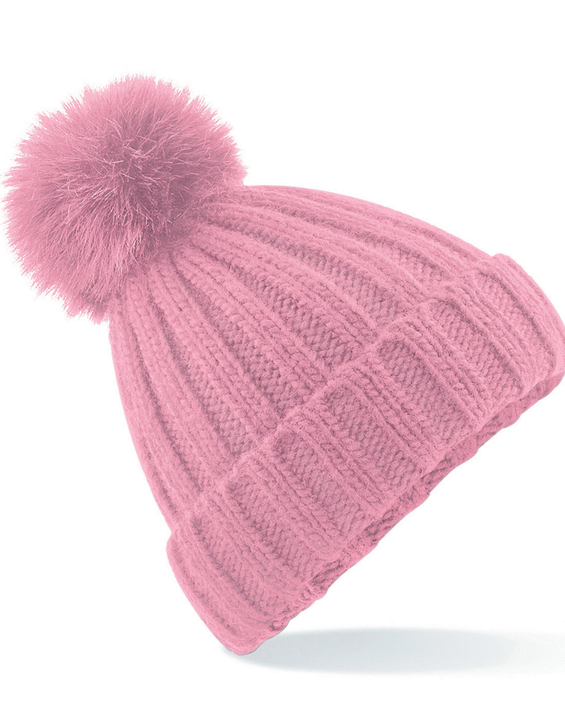 Dusky pink Beechfield B413 cozy chunky beanie with a wide turn-up cuff.