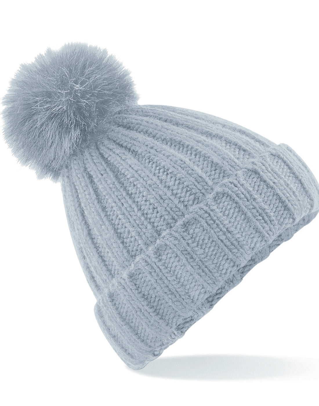 Light grey Beechfield B413 cozy chunky beanie, perfect for cold weather.