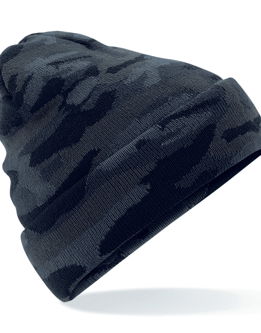 Midnight camo print Beechfield B419 trucker cap with black mesh backing.
