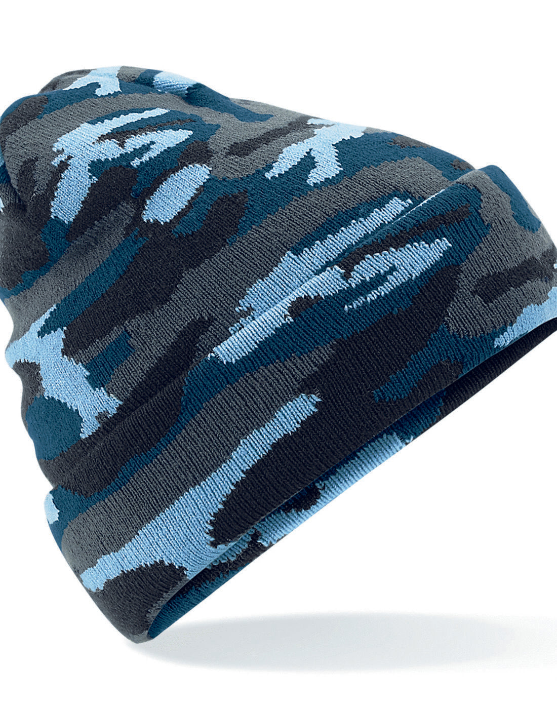 Tundra camo Beechfield B419 trucker snapback with a dark mesh back panel.