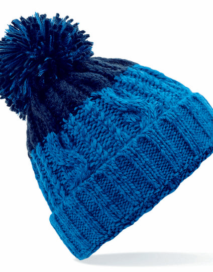 Azure and oxford navy Beechfield B437 recycled contrast pom pom beanie.