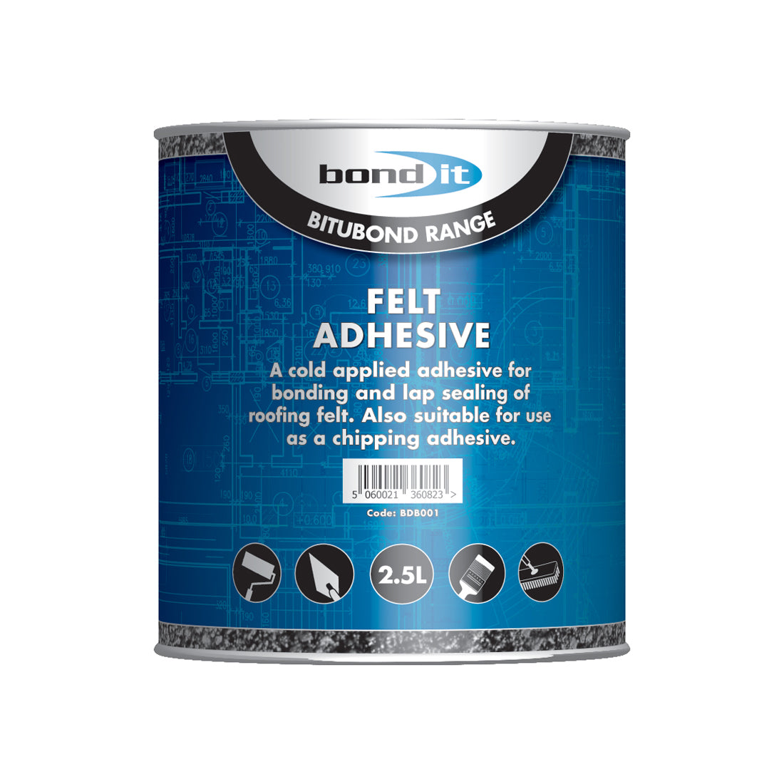 Heavy Duty Felt Adhesive. Black. Size 2.5 Litre.