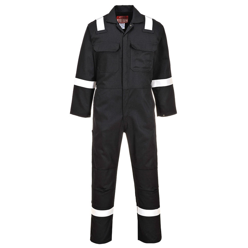 Portwest hi-vis coverall in black with yellow accents