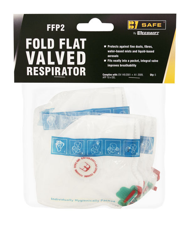 B-Safe FFP2V Fold Flat Valved Respirator 5 Pack