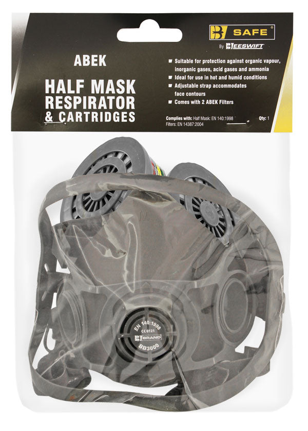 B-Safe half-mask respirator with twin ABEK filter cartridges.