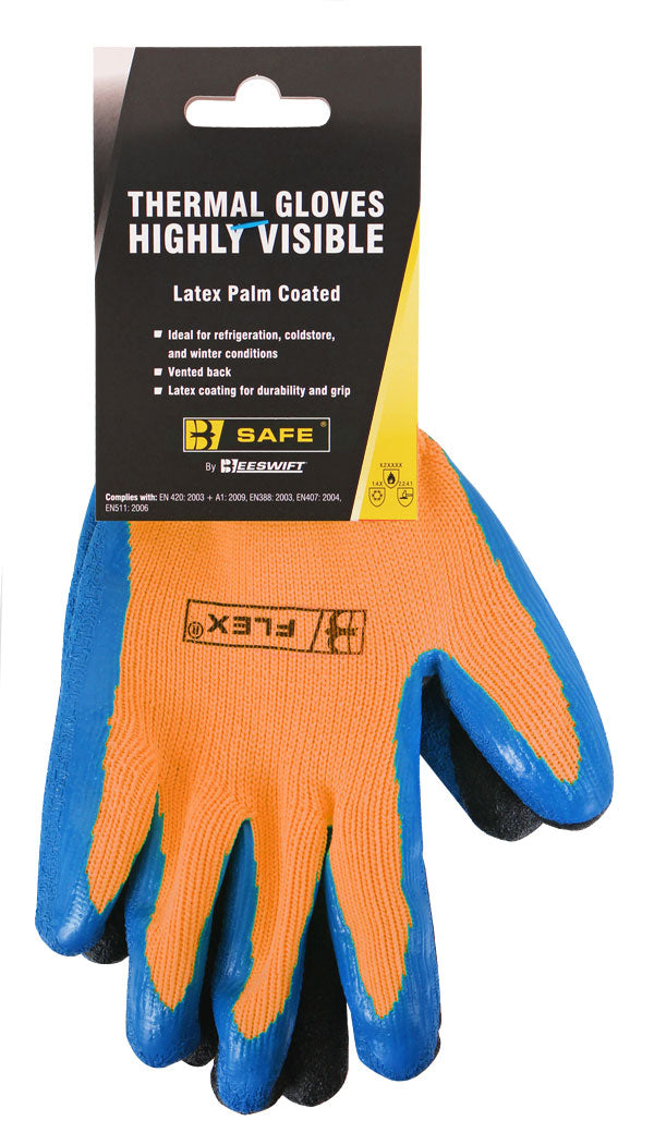 B-Safe Thermo Star gloves in orange, fully dipped in latex for warmth.