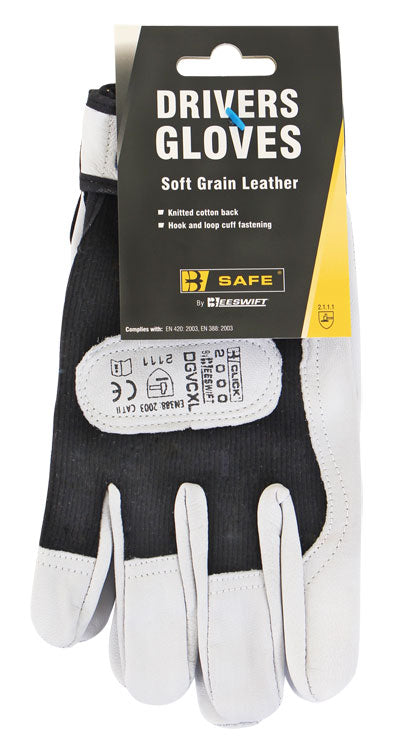 B-Safe leather driver's gloves with an adjustable Velcro cuff.