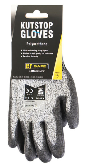 B-Safe Kutstop glove with black polyurethane coating for cut resistance.