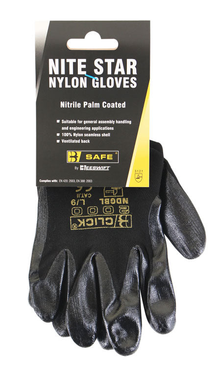 B-Safe Nite-Star gloves with a textured black coating for excellent grip.