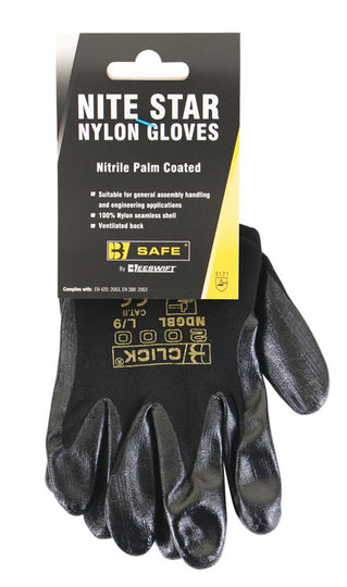 B-Safe Nite-Star gloves with a textured black coating for excellent grip.
