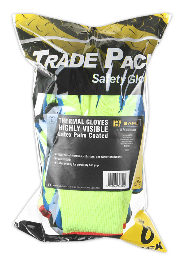 B-Safe thermal gloves in high-visibility Saturn Yellow with latex palms.