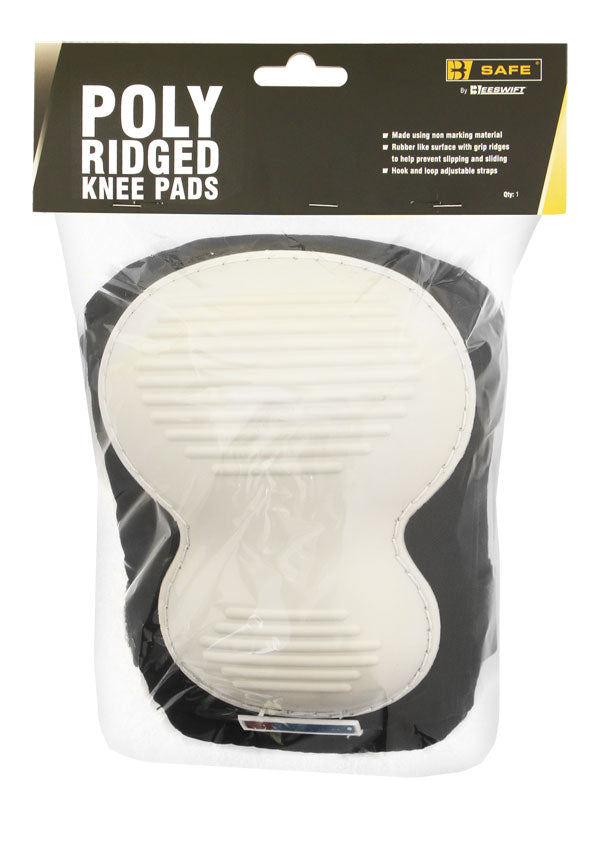 B-Safe black knee pad with a hard poly-ridged shell for durability.