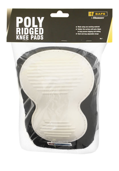 B-Safe black knee pad with a hard poly-ridged shell for durability.